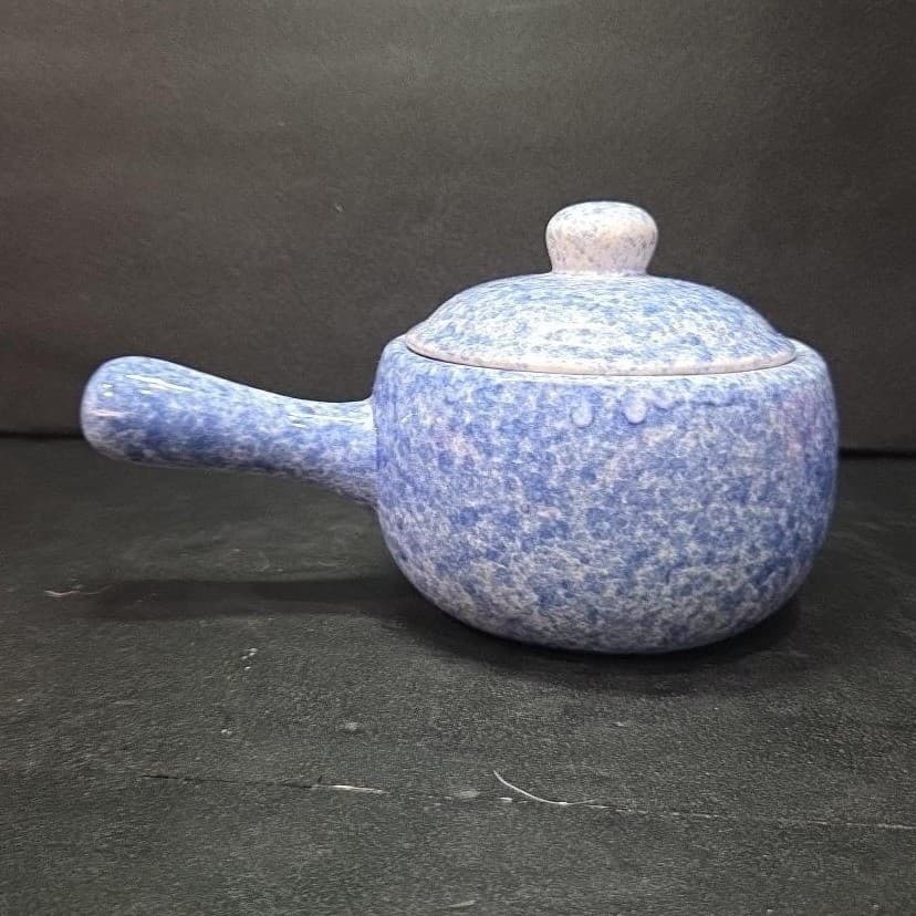 Stoneware Individual Serving Soup Tureen, Blue Speckled Spongeware Crock Pot - Thumbnail 4