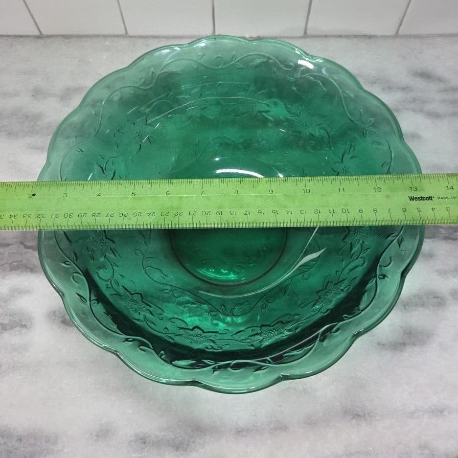 Princess House Fantasia Emerald Green Crystal Bowl #5249, Vintage Serveware - Thumbnail 6