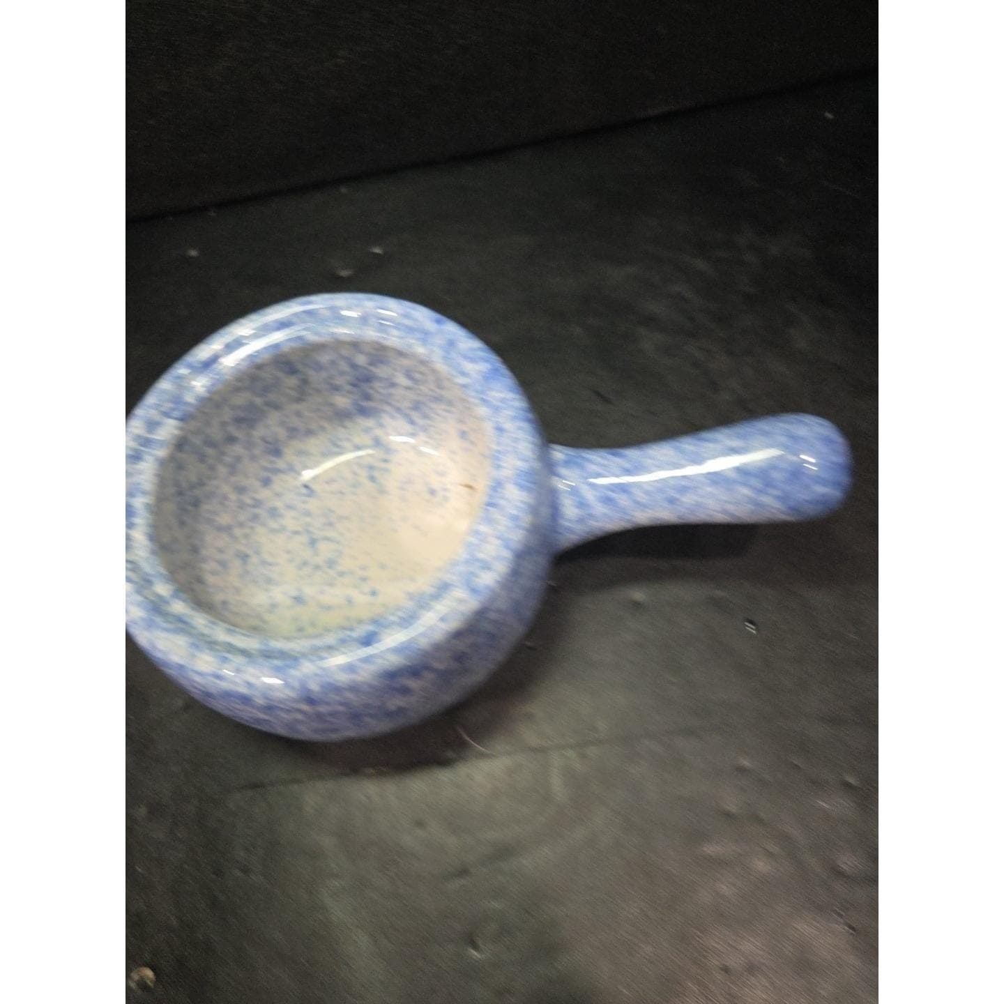 Stoneware Individual Serving Soup Tureen, Blue Speckled Spongeware Crock Pot - Thumbnail 6