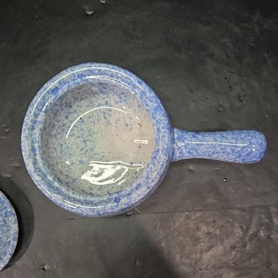 Stoneware Individual Serving Soup Tureen, Blue Speckled Spongeware Crock Pot - Thumbnail 7