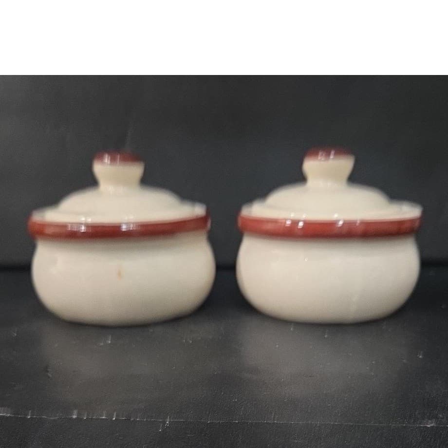 Ceramic Soup Bowls With Handles & Lids, Set of 2, Replacement Cream/Brown Crocks - Thumbnail 3