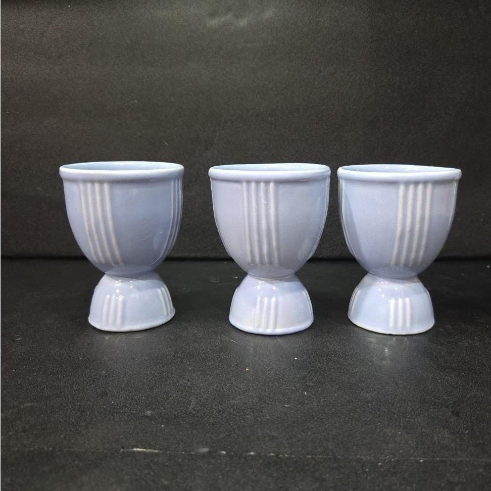 Hankscraft Blue Egg Cups, Set of 3, Vintage Double Side Design Kitchen Accessory - Thumbnail 2