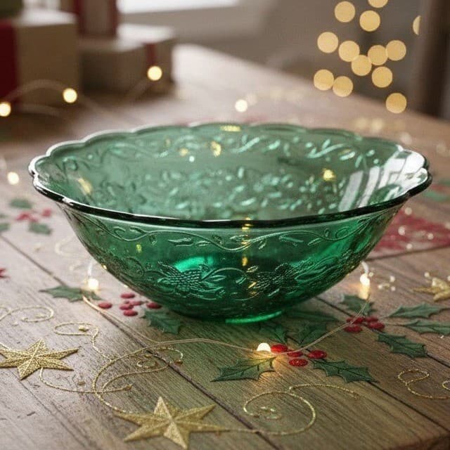 Princess House Fantasia Emerald Green Crystal Bowl #5249, Vintage Serveware