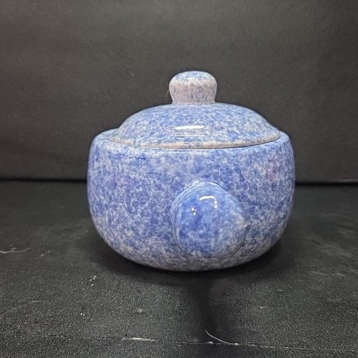 Stoneware Individual Serving Soup Tureen, Blue Speckled Spongeware Crock Pot - Thumbnail 5