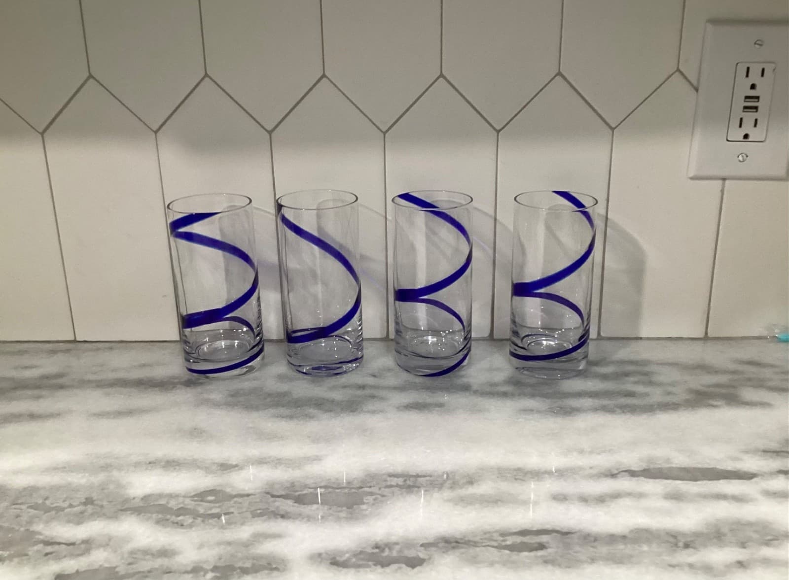 Pier 1 Blue Swirl Line Highball Glasses Tumblers Cobalt Blue Swirl Set of 4 - Thumbnail 9