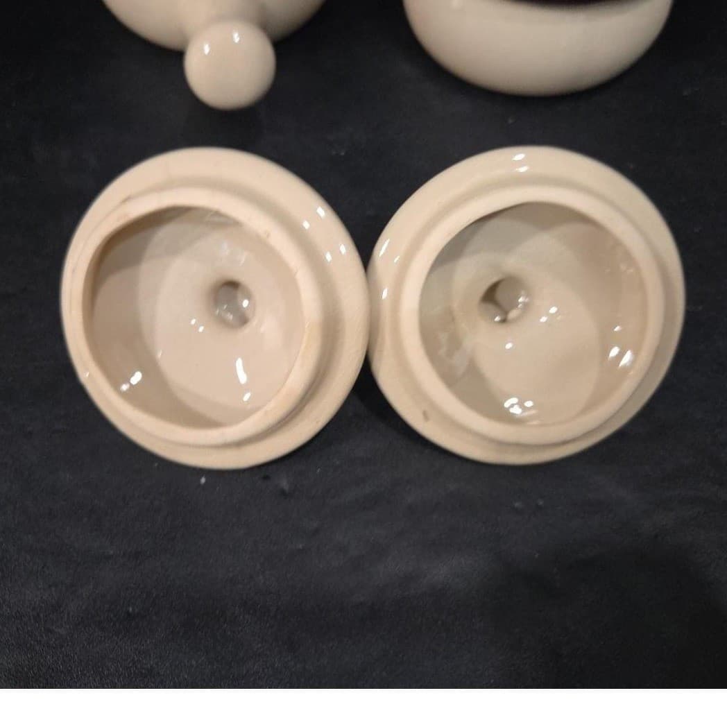Ceramic Soup Bowls With Handles & Lids, Set of 2, Vtg Cream/ Dark Brown Crocks - Thumbnail 7