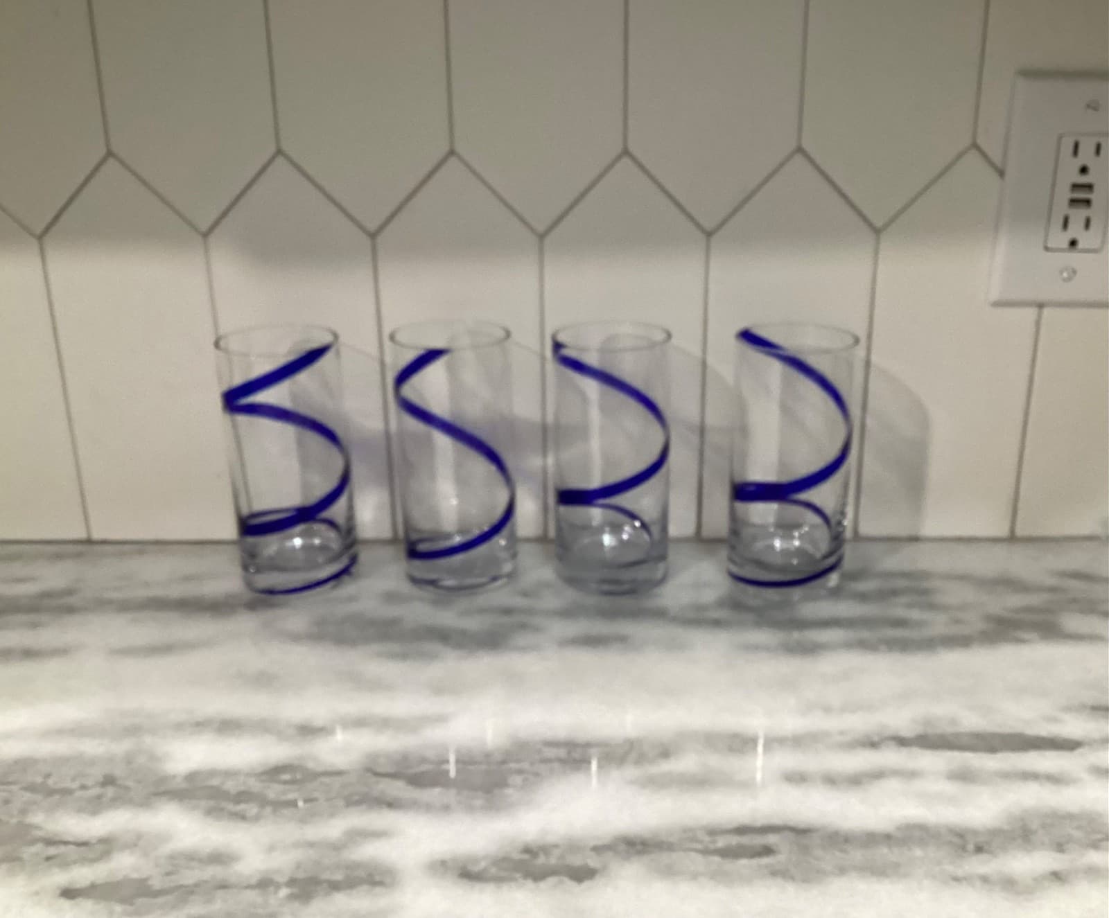Pier 1 Blue Swirl Line Highball Glasses Tumblers Cobalt Blue Swirl Set of 4 - Thumbnail 10