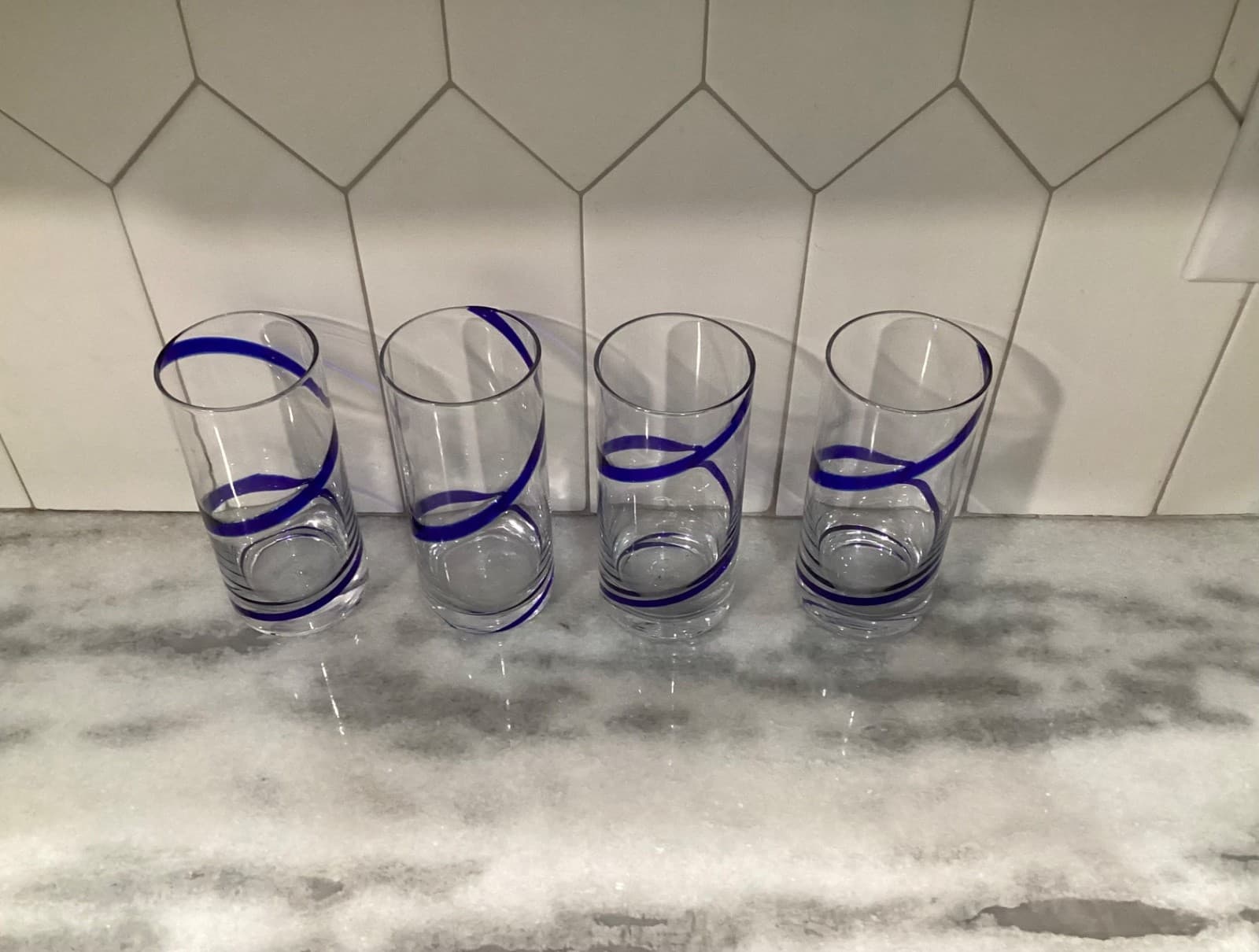 Pier 1 Blue Swirl Line Highball Glasses Tumblers Cobalt Blue Swirl Set of 4 - Thumbnail 2