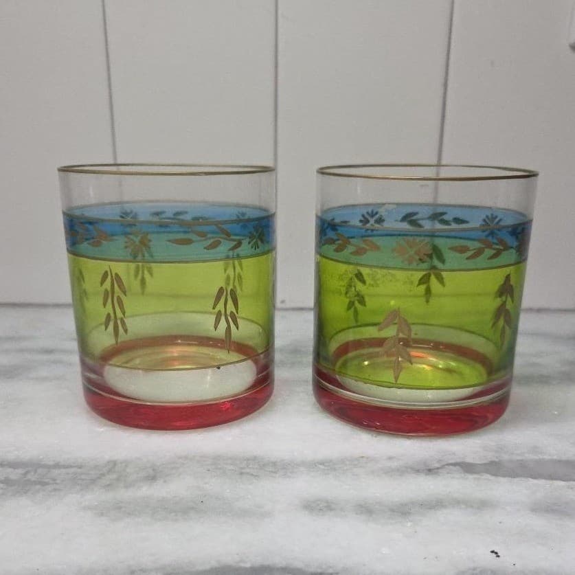 Pier 1 Imports Inspired Lowball Tumblers, Set of 2, Vintage Rocks Glasses - Thumbnail 4