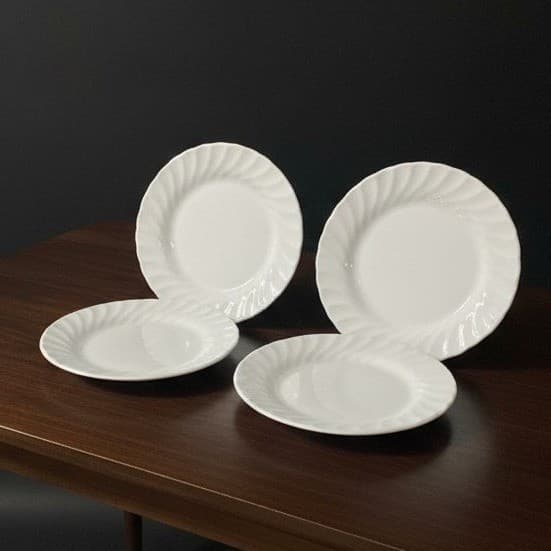 Johnson Bros Regency White Swirl Dessert Plates, Set of 4, Vintage Dinnerware