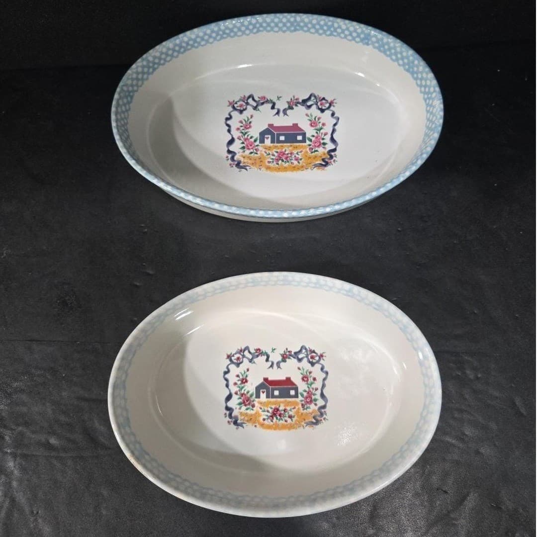 Teamson Stoneware Casserole Baking Dishes, Set of 2, Vintage Cottagecore Decor - Thumbnail 2