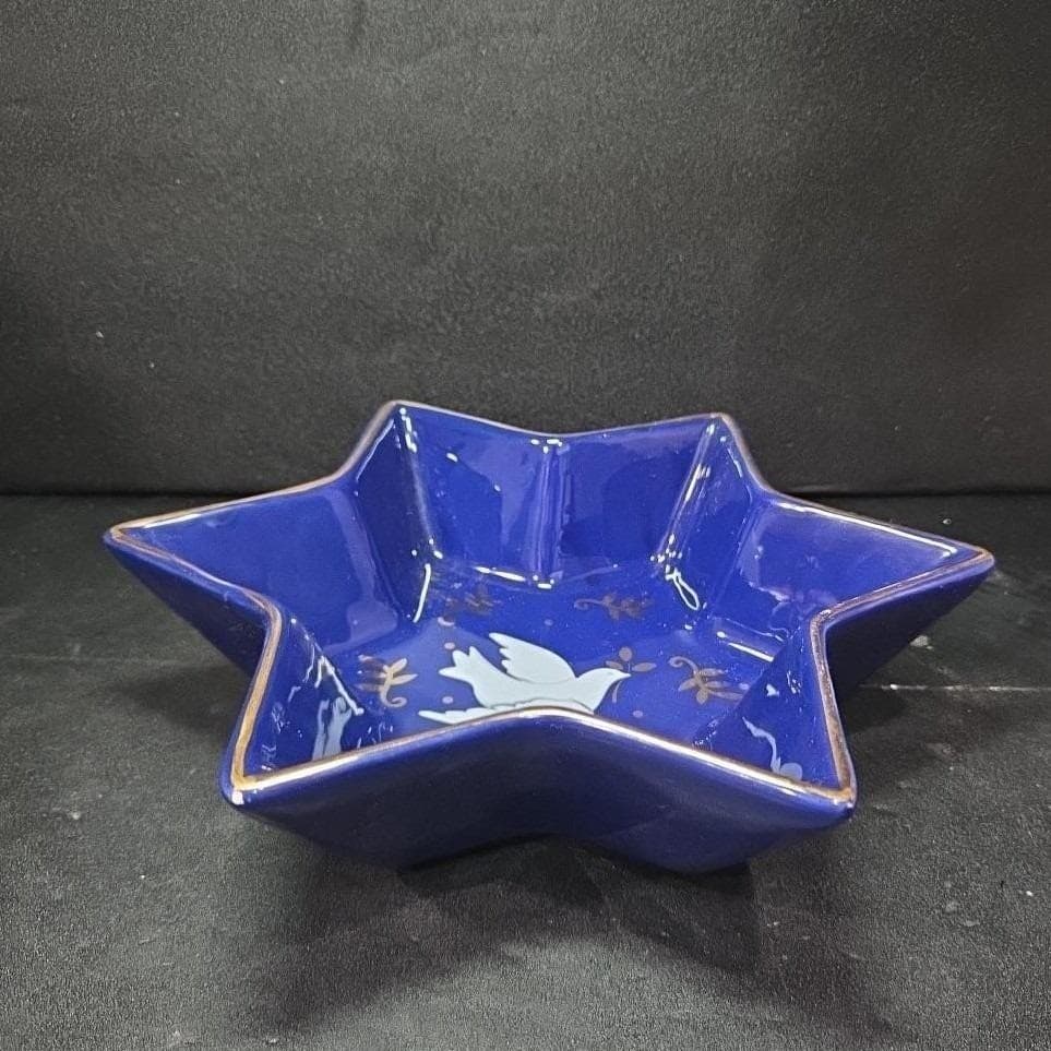 Palm Tree Co Hand-Painted Star Of David Bowl, Vintage Dove & Olive Branch Design - Thumbnail 8