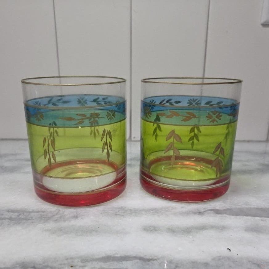 Pier 1 Imports Inspired Lowball Tumblers, Set of 2, Vintage Rocks Glasses - Thumbnail 2