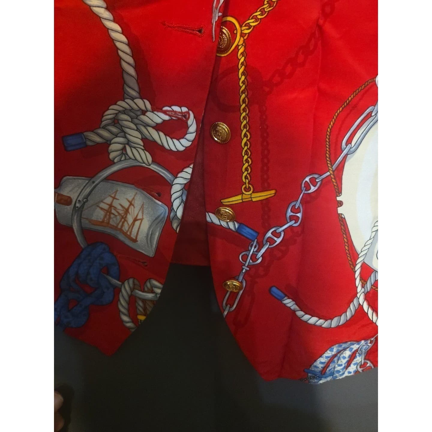 Liz Claiborne Petite Red Nautical Novelty Print Vest Gold Buttons, Women's Sz PS - Thumbnail 6