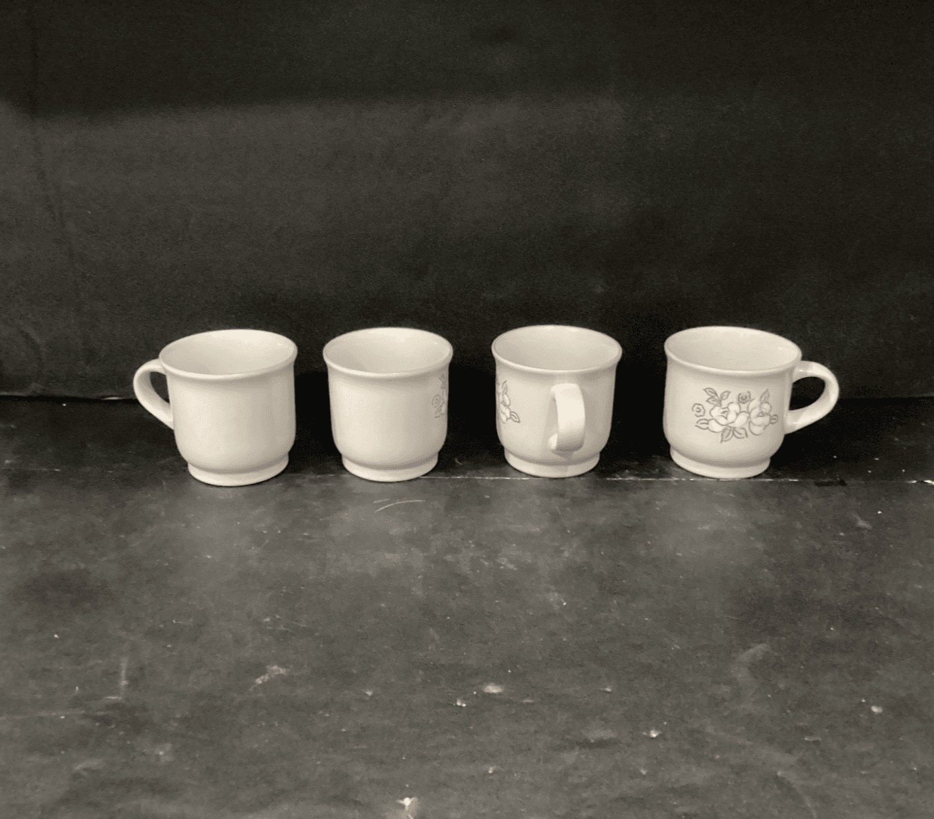VTG Chantilly Fleur de Lune 4 Coffee Cups White Stoneware Mugs Japan Blue Rim - Thumbnail 6
