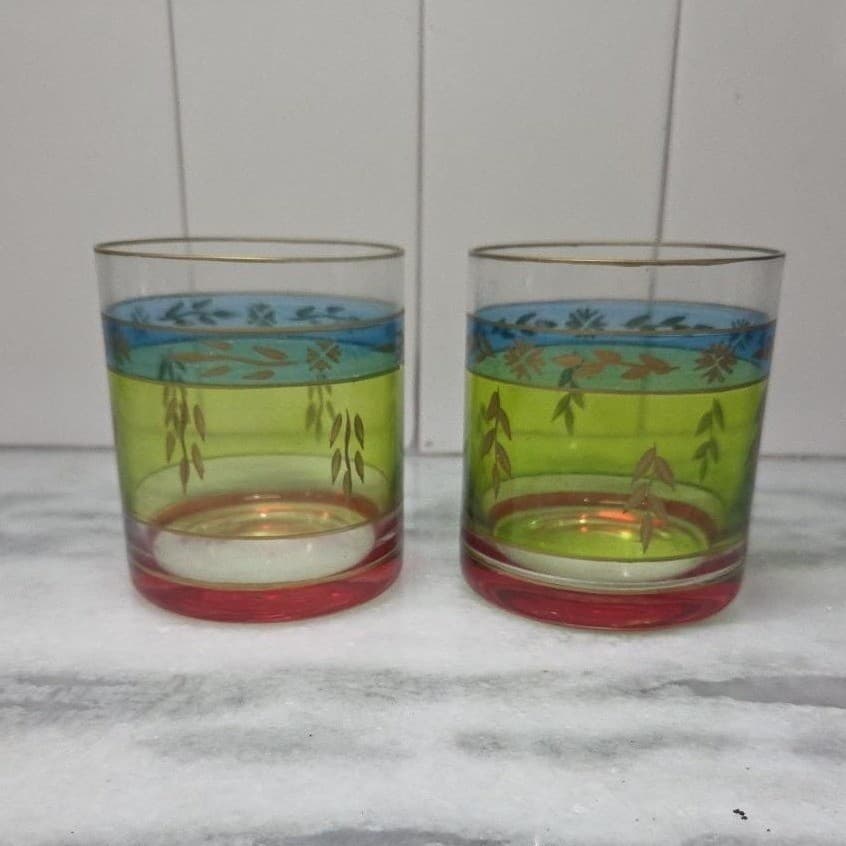 Pier 1 Imports Inspired Lowball Tumblers, Set of 2, Vintage Rocks Glasses - Thumbnail 5