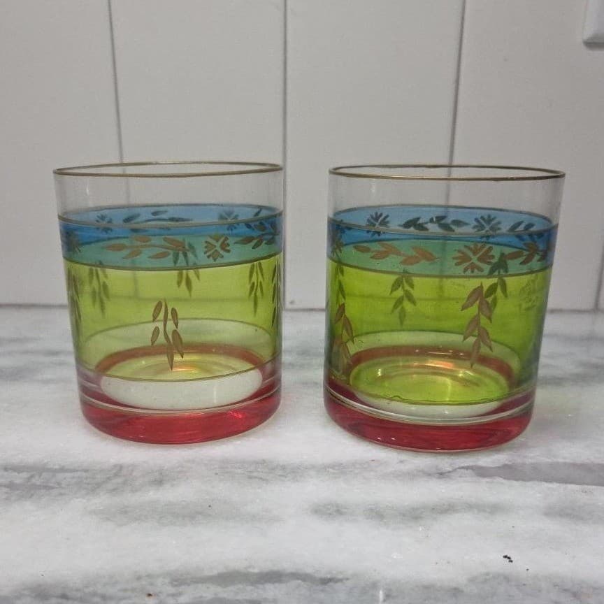 Pier 1 Imports Inspired Lowball Tumblers, Set of 2, Vintage Rocks Glasses - Thumbnail 3