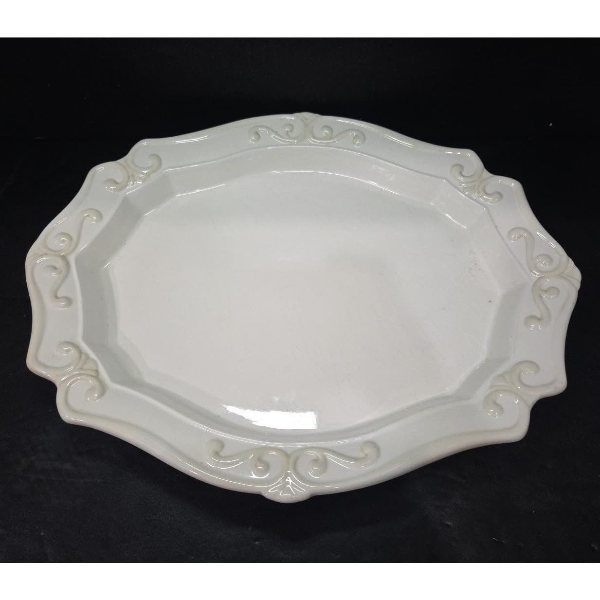 Princess House Pavilion Oval Serving Platter #1216, Vintage Off White Tableware - Thumbnail 2