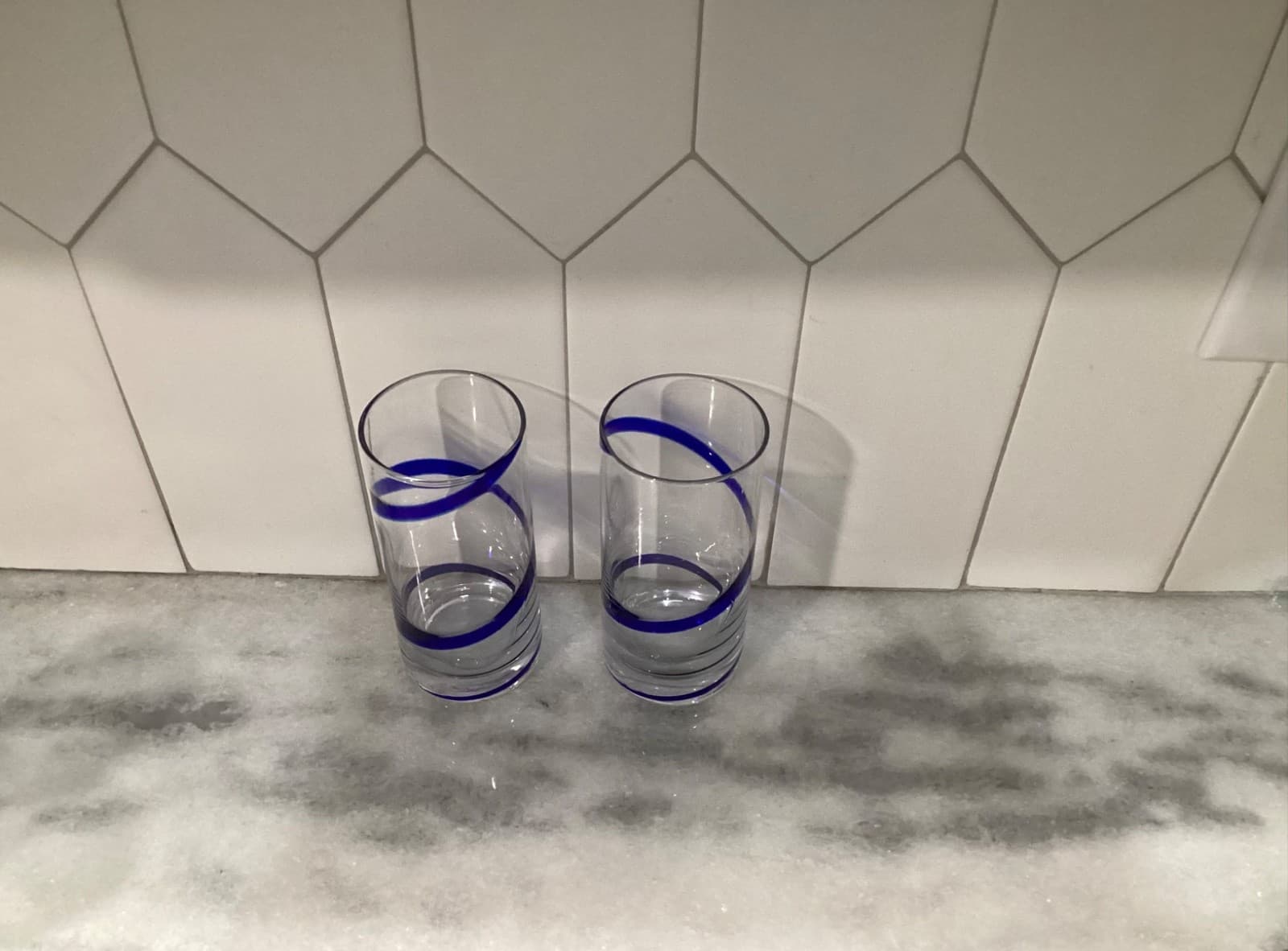Pier 1 Blue Swirl Line Highball Glasses Tumblers Cobalt Blue Swirl Set of 2 - Thumbnail 2