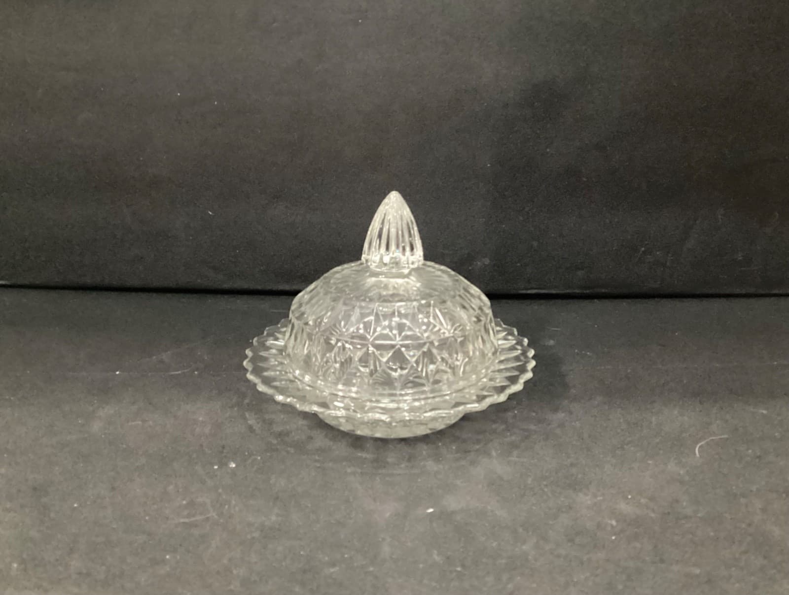 Vintage Jeannette Glass "Windsor Diamond" Pattern Covered Butter Dish -1936-1946