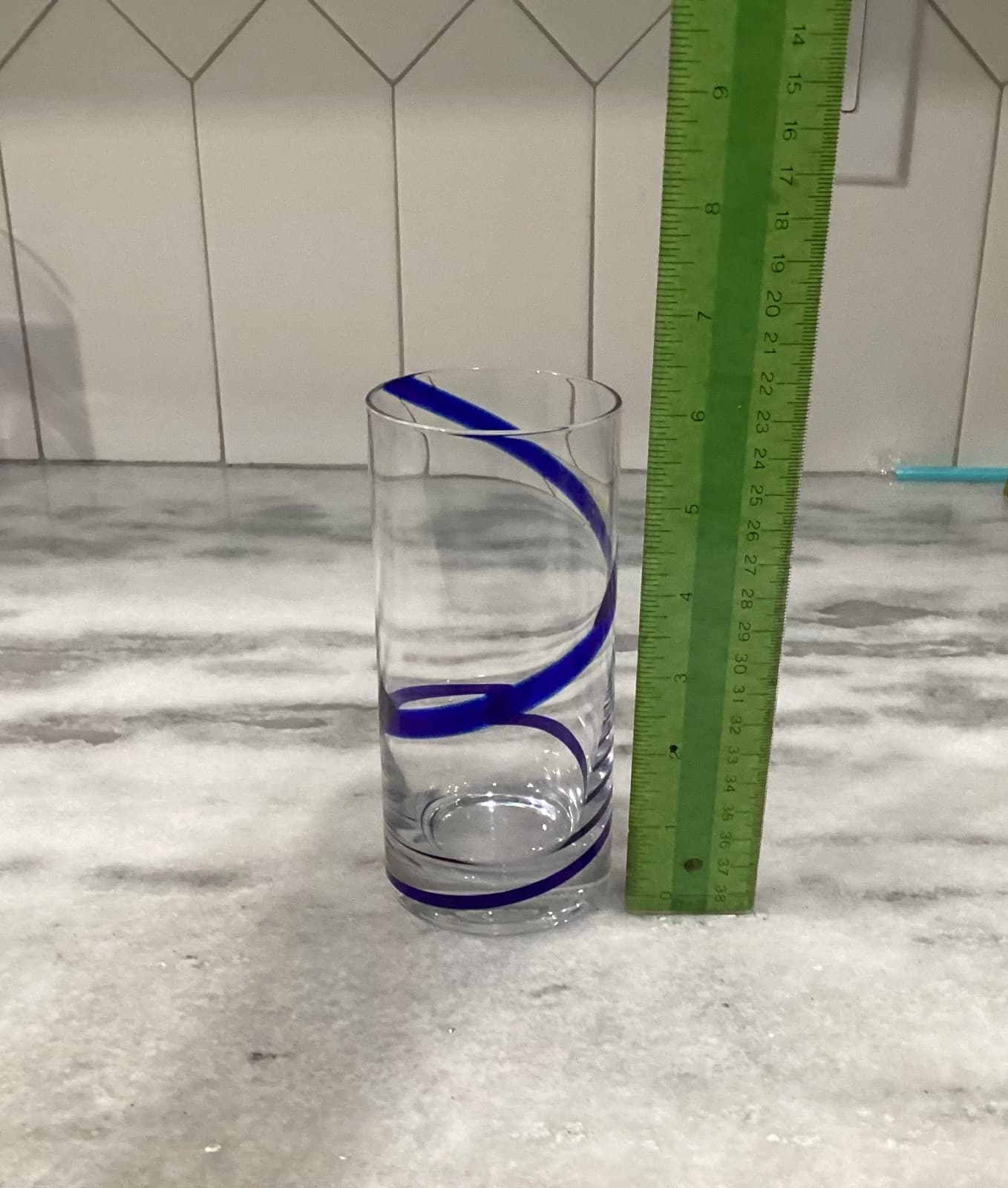Pier 1 Blue Swirl Line Highball Glasses Tumblers Cobalt Blue Swirl Set of 2 - Thumbnail 5