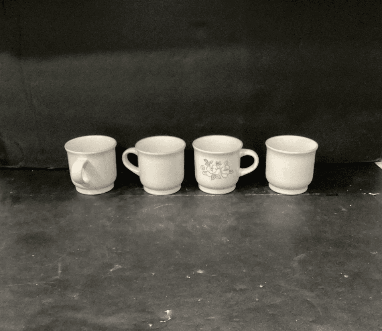 VTG Chantilly Fleur de Lune 4 Coffee Cups White Stoneware Mugs Japan Blue Rim - Thumbnail 7