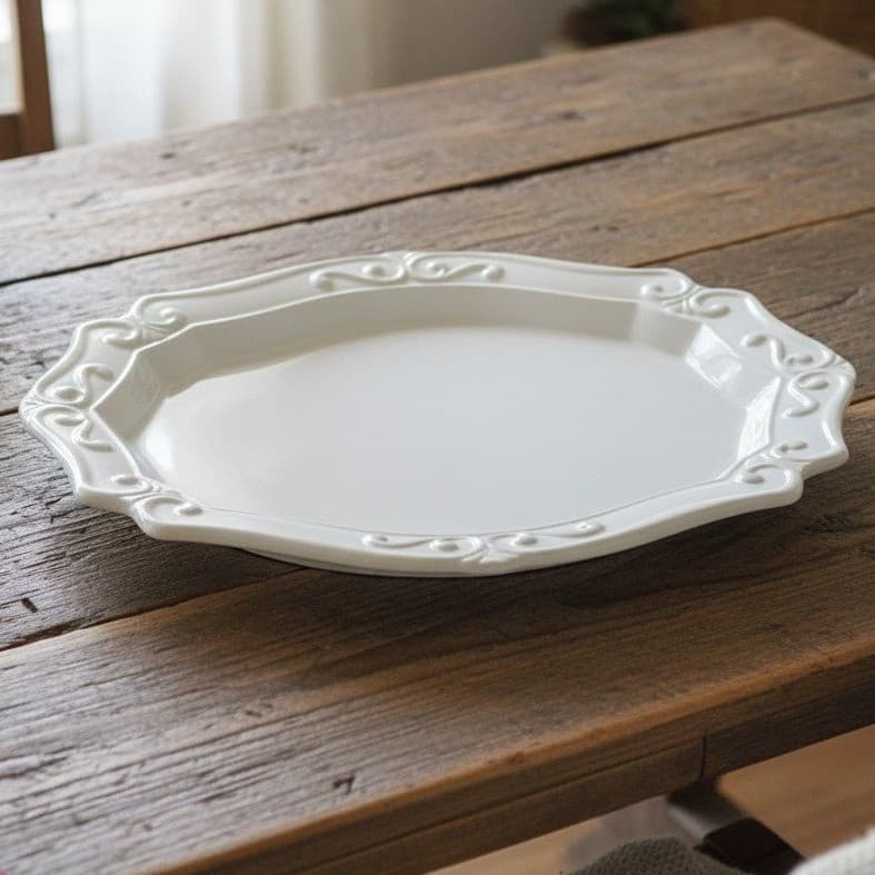 Princess House Pavilion Oval Serving Platter #1216, Vintage Off White Tableware