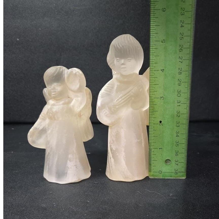 Frosted Glass Angel Candleholders, Set of 2, Vtg Candlestick Holders, Sculptures - Thumbnail 11