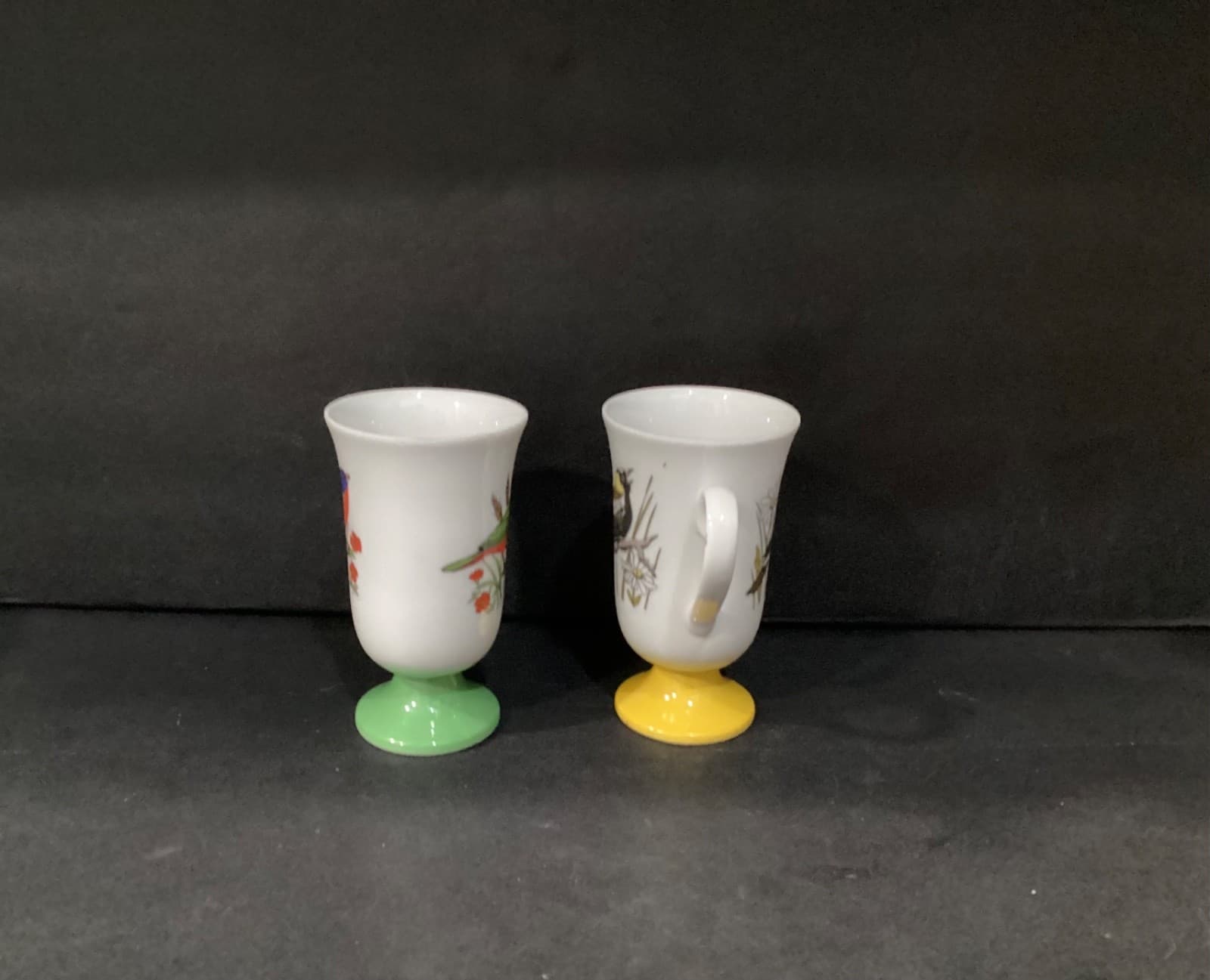 Vintage 1960's Fred Roberts Song Bird 2 Pedestal Irish Coffee Mugs Cups Japan - Thumbnail 2