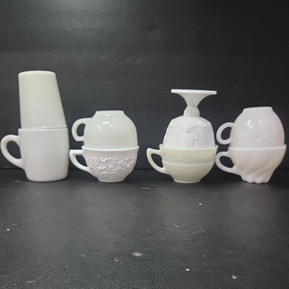 Anchor Hocking Fire King Milk Glass Coffee Cups, Set of 8, Vintage Kitchenware - Thumbnail 3