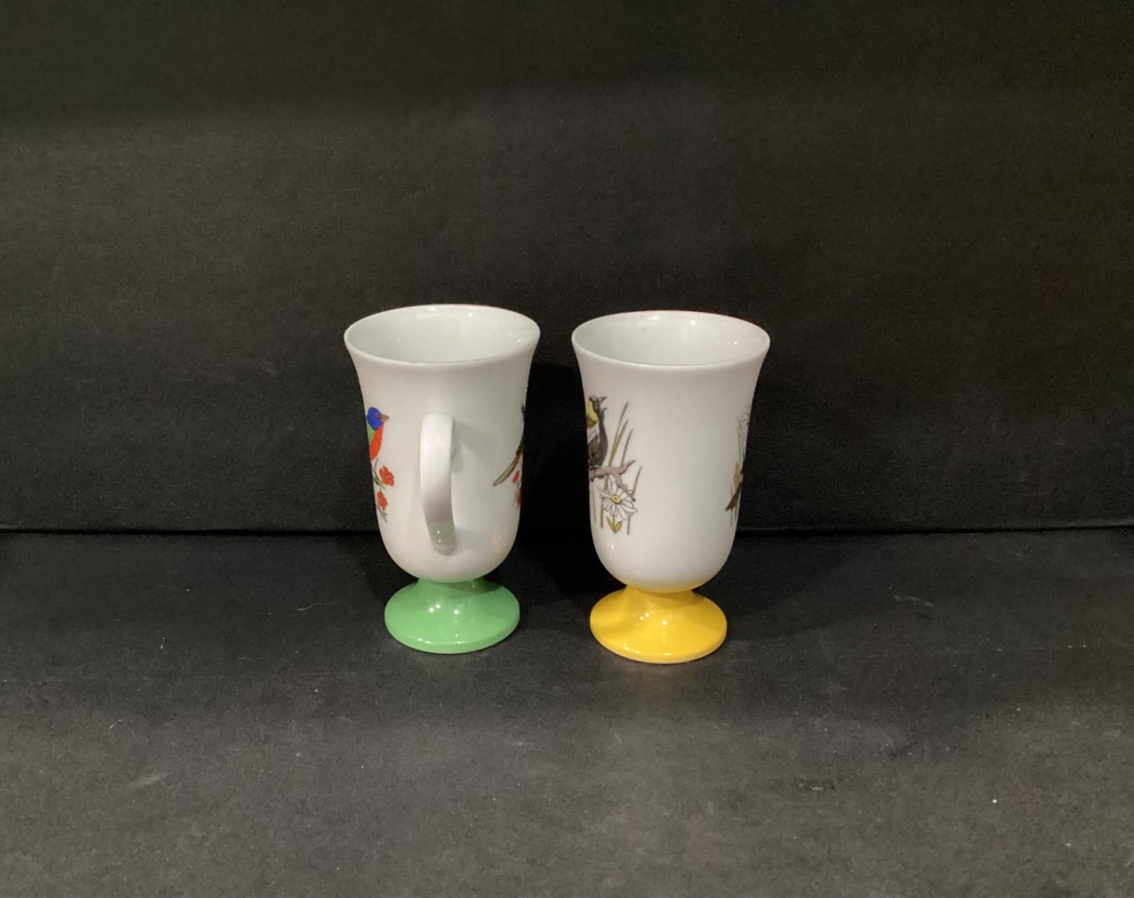 Vintage 1960's Fred Roberts Song Bird 2 Pedestal Irish Coffee Mugs Cups Japan - Thumbnail 4