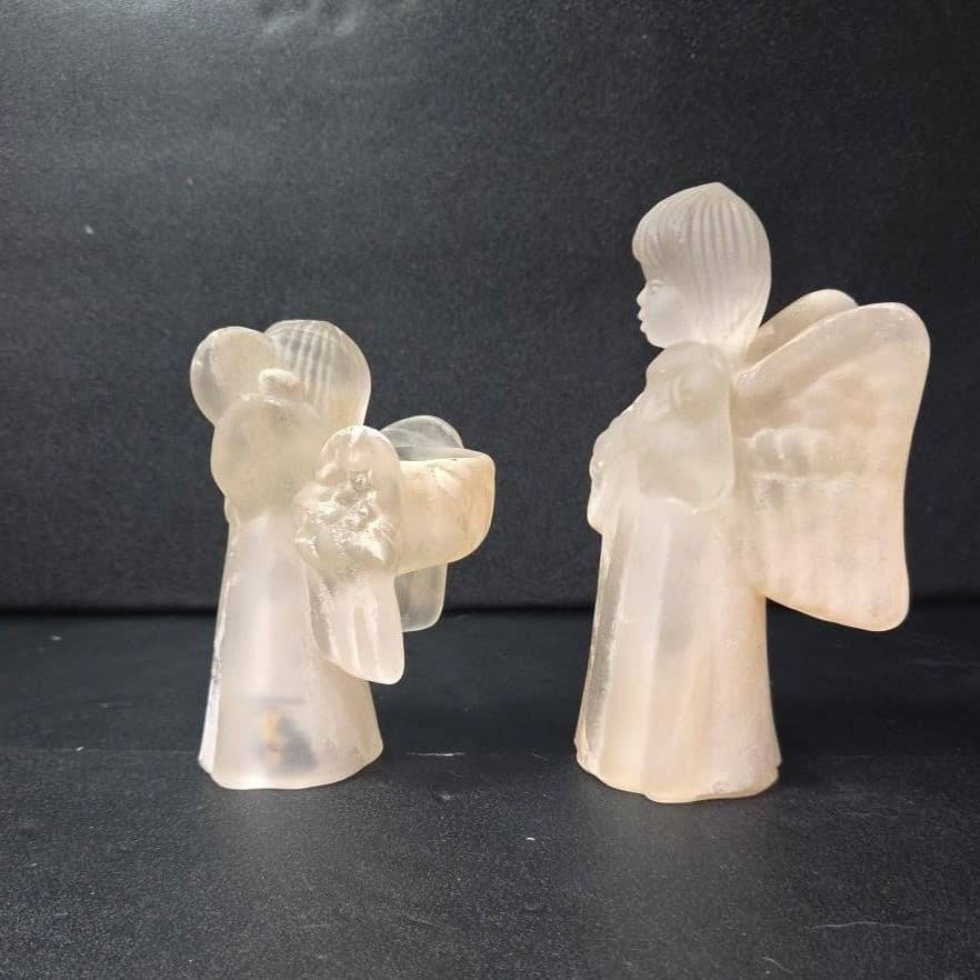Frosted Glass Angel Candleholders, Set of 2, Vtg Candlestick Holders, Sculptures - Thumbnail 7