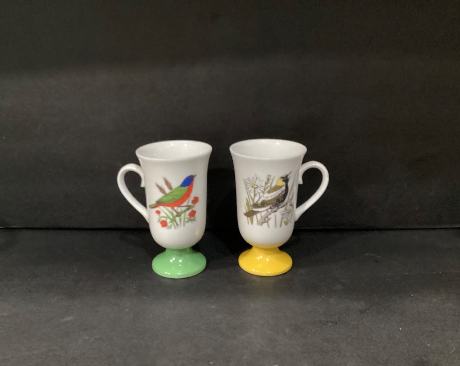 Vintage 1960's Fred Roberts Song Bird 2 Pedestal Irish Coffee Mugs Cups Japan - Thumbnail 3
