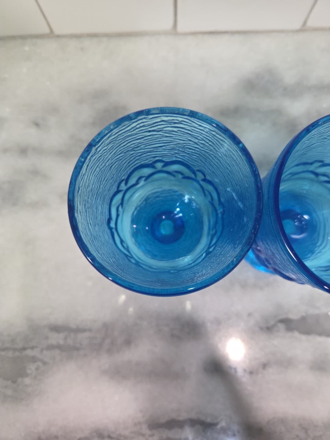 Brockway Glass Co Wine Goblets, Set of 2, Monterey Blue Footed Goblets, Textured - Thumbnail 6