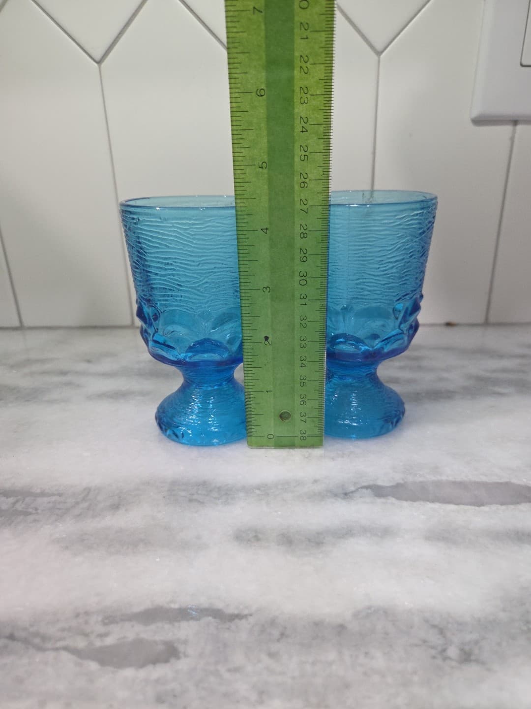 Brockway Glass Co Wine Goblets, Set of 2, Monterey Blue Footed Goblets, Textured - Thumbnail 8