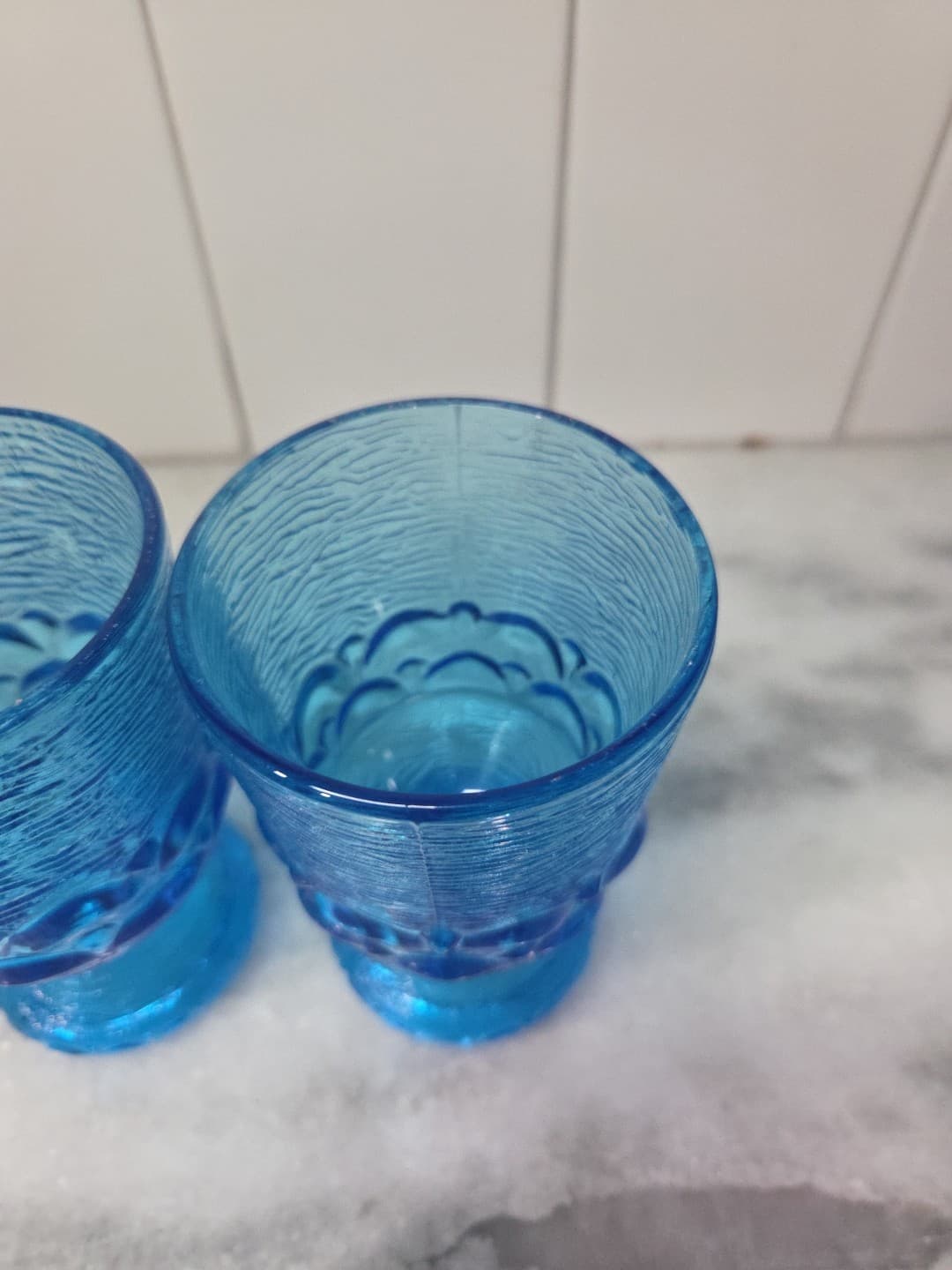 Brockway Glass Co Wine Goblets, Set of 2, Monterey Blue Footed Goblets, Textured - Thumbnail 5