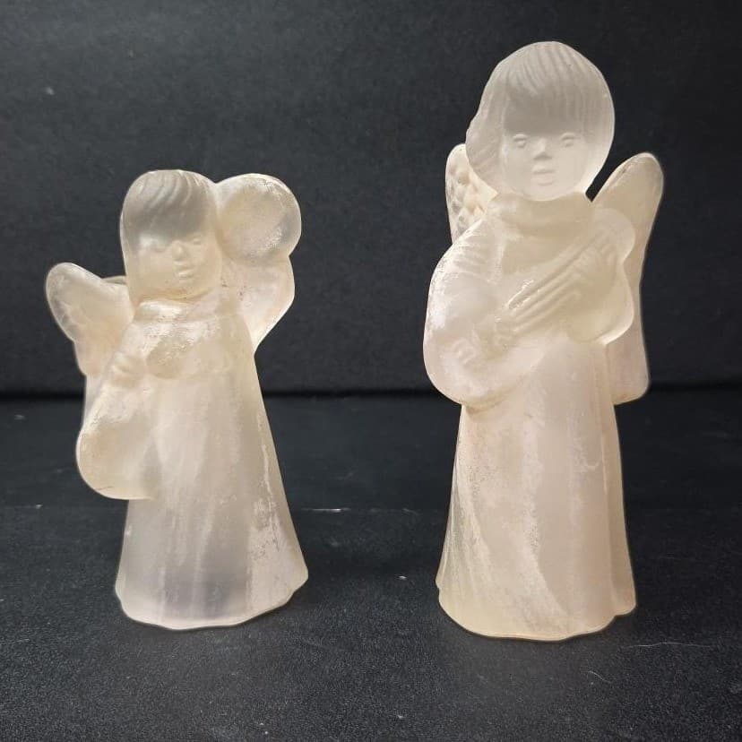 Frosted Glass Angel Candleholders, Set of 2, Vtg Candlestick Holders, Sculptures - Thumbnail 3