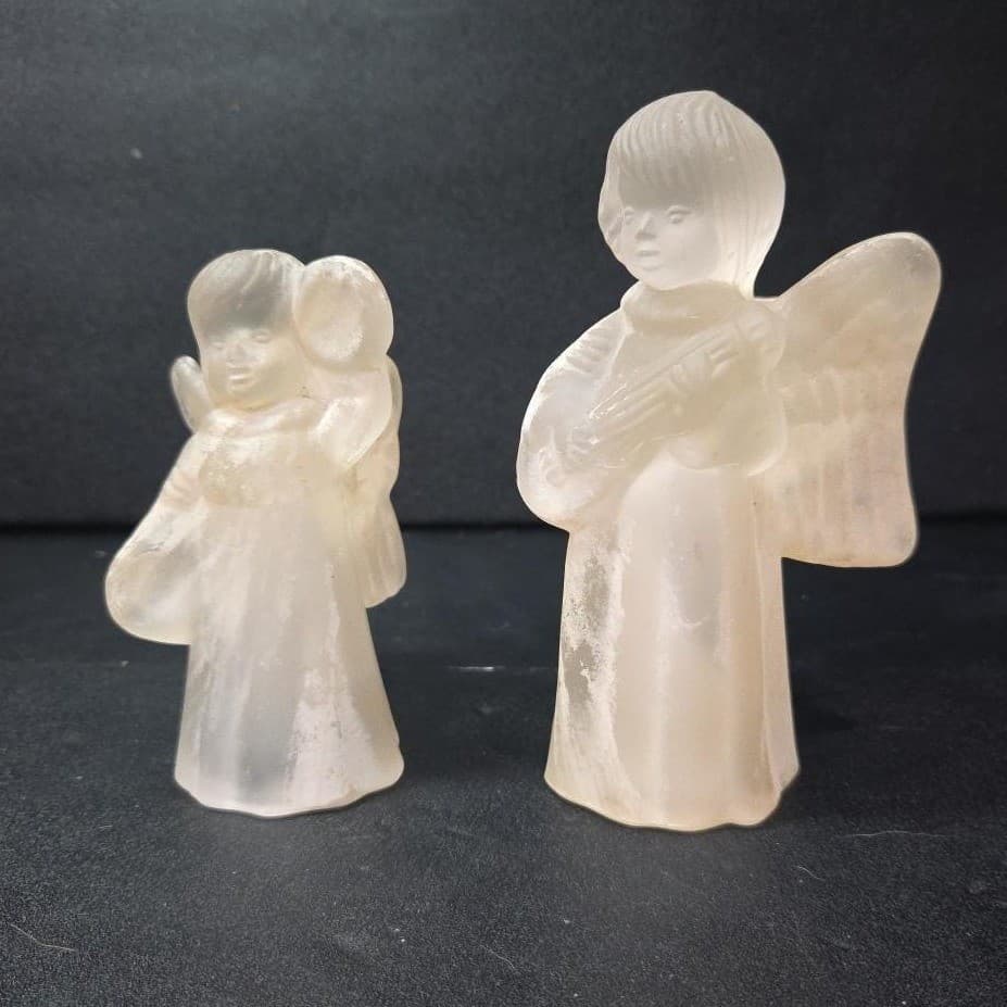 Frosted Glass Angel Candleholders, Set of 2, Vtg Candlestick Holders, Sculptures - Thumbnail 2