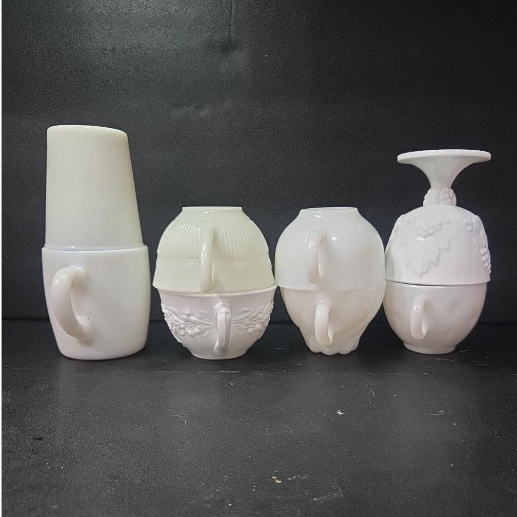 Anchor Hocking Fire King Milk Glass Coffee Cups, Set of 8, Vintage Kitchenware - Thumbnail 2