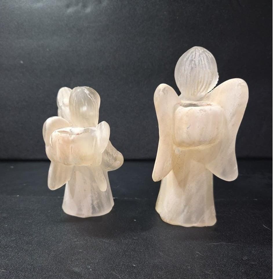 Frosted Glass Angel Candleholders, Set of 2, Vtg Candlestick Holders, Sculptures - Thumbnail 6