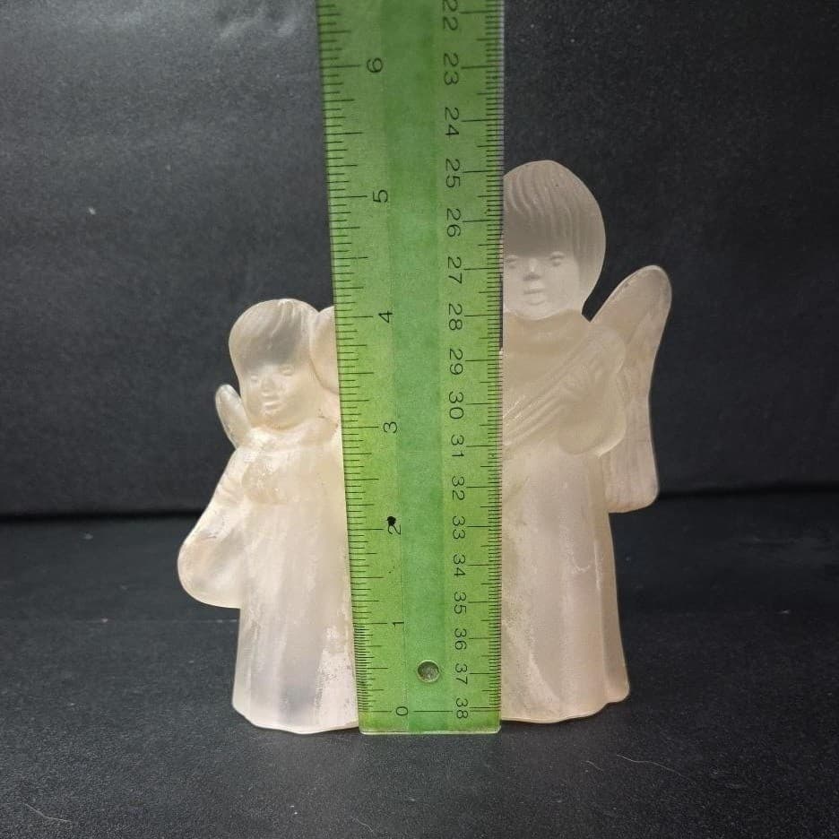 Frosted Glass Angel Candleholders, Set of 2, Vtg Candlestick Holders, Sculptures - Thumbnail 10