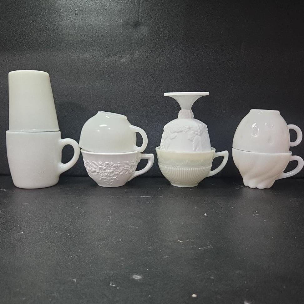 Anchor Hocking Fire King Milk Glass Coffee Cups, Set of 8, Vintage Kitchenware - Thumbnail 5