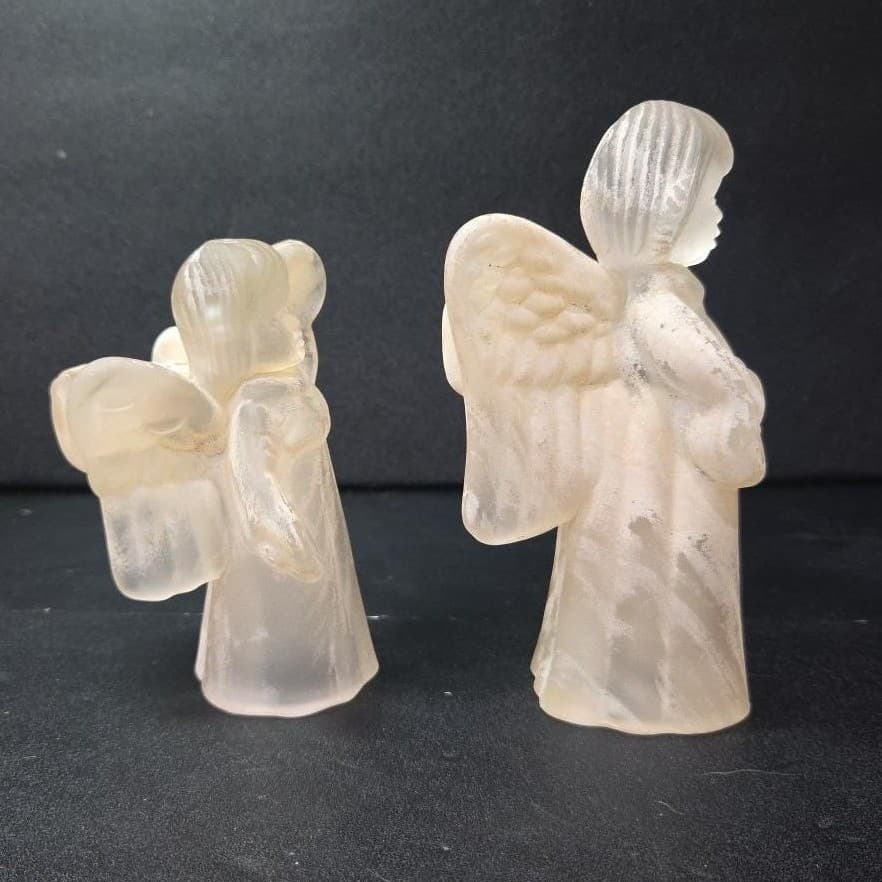 Frosted Glass Angel Candleholders, Set of 2, Vtg Candlestick Holders, Sculptures - Thumbnail 5