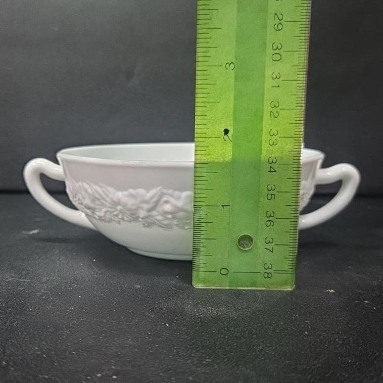 Anchor Hocking Milk Glass Soup Bowl, Dual Handled Floral Dish, Vtg Kitchenware - Thumbnail 10