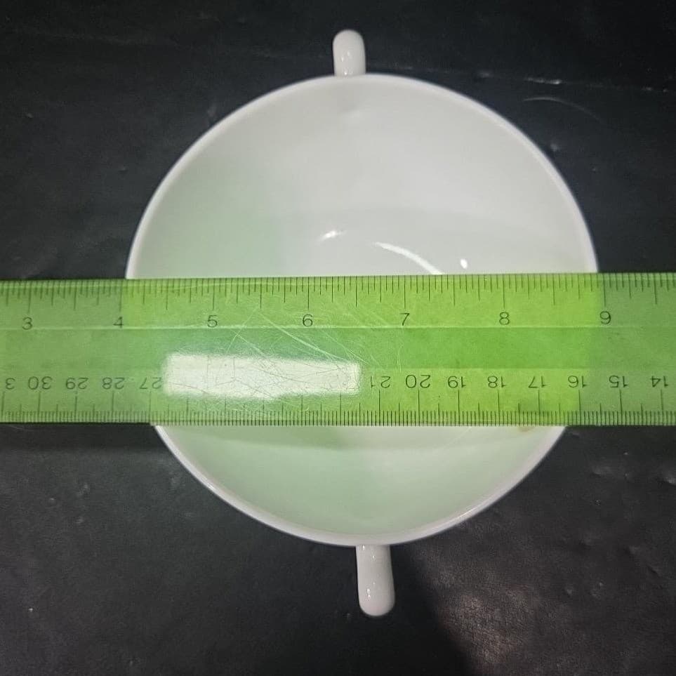 Anchor Hocking Milk Glass Soup Bowl, Dual Handled Floral Dish, Vtg Kitchenware - Thumbnail 9