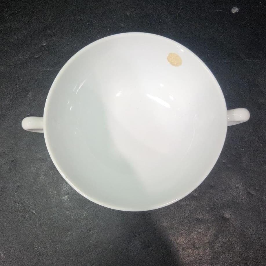 Anchor Hocking Milk Glass Soup Bowl, Dual Handled Floral Dish, Vtg Kitchenware - Thumbnail 7