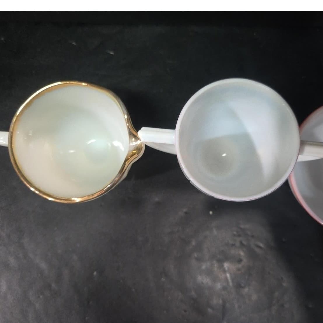 Milk Glass Bundle: Set of 4 Vintage Kitchenware, Pink Rim Mug & Bowl, Creamer - Thumbnail 8