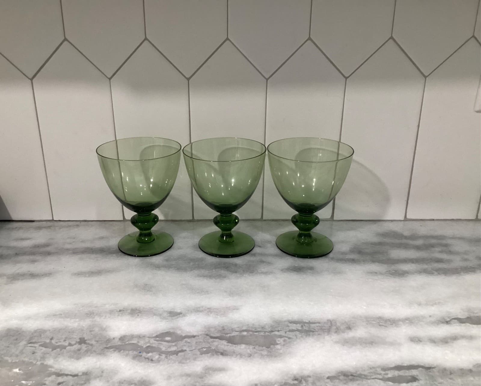 Orrefors Hand Blown Crystal Green Water Goblets MCM Barware Made In Sweden (3) - Thumbnail 7