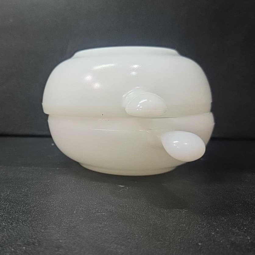 Glasbake Milk Glass Handled Lug Bowls, Set of 2, Vintage Chili Dish, Replacement - Thumbnail 9