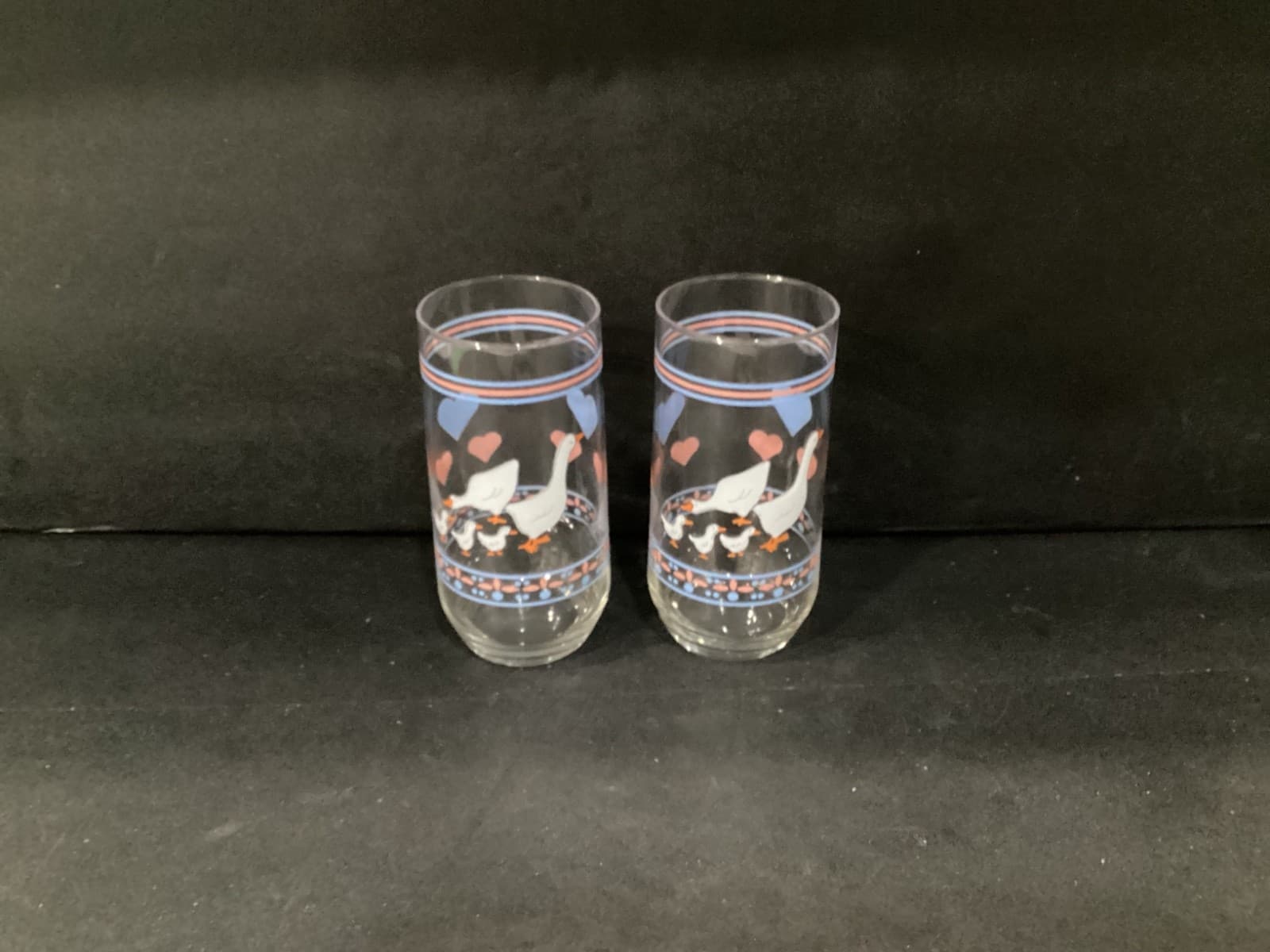 VTG Set of 2 Geese & Hearts Drinking Glasses Tumblers Blue Pink Country Luminarc - Thumbnail 7